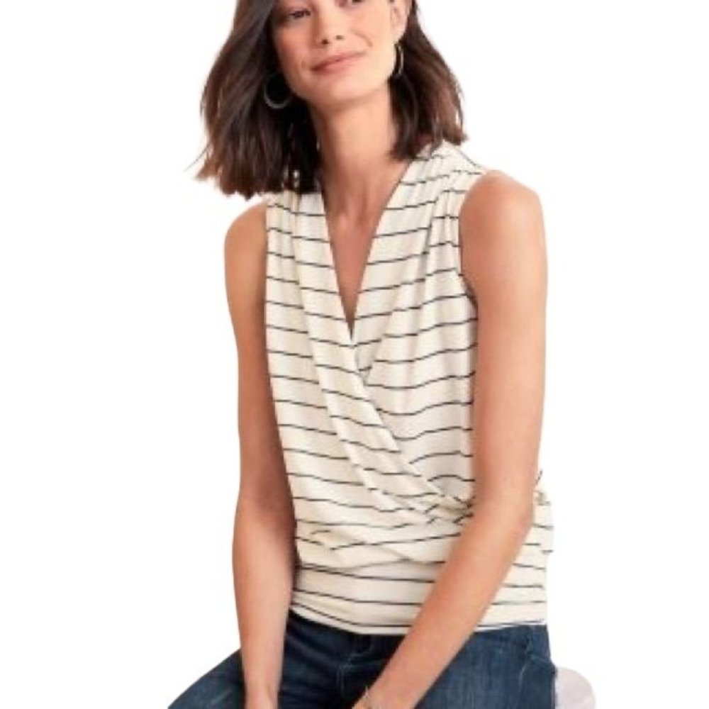 Garnet Hill Banded Surplice Knit Tank Sz M Striped